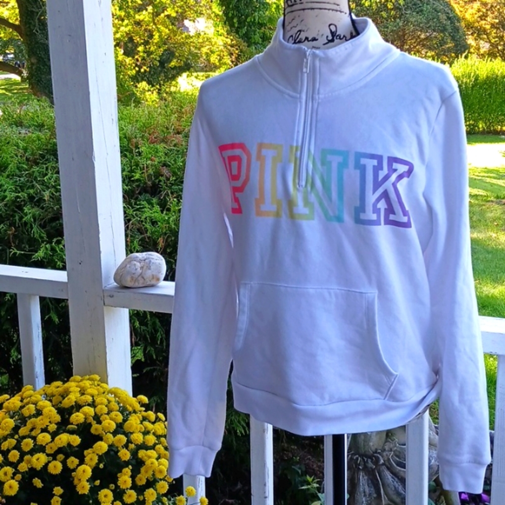 PINK VS Mock Neck 1/4 Zip  Sweatshirt w/ Front Pocket L